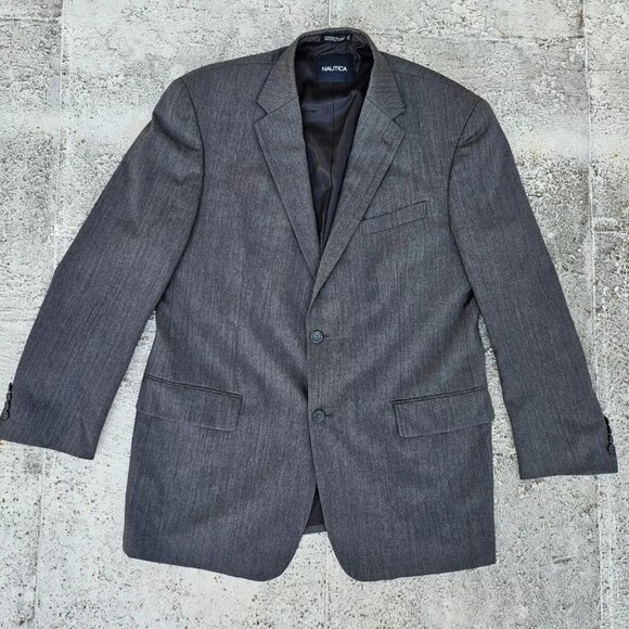 Nautica Other - Nautica Men Blazer Sport Coat Jacket 100% Wool Dark Gray Two Button Size 46L